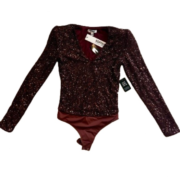 Express Sequin V Neck Bodysuit NWT - Picture 6 of 12